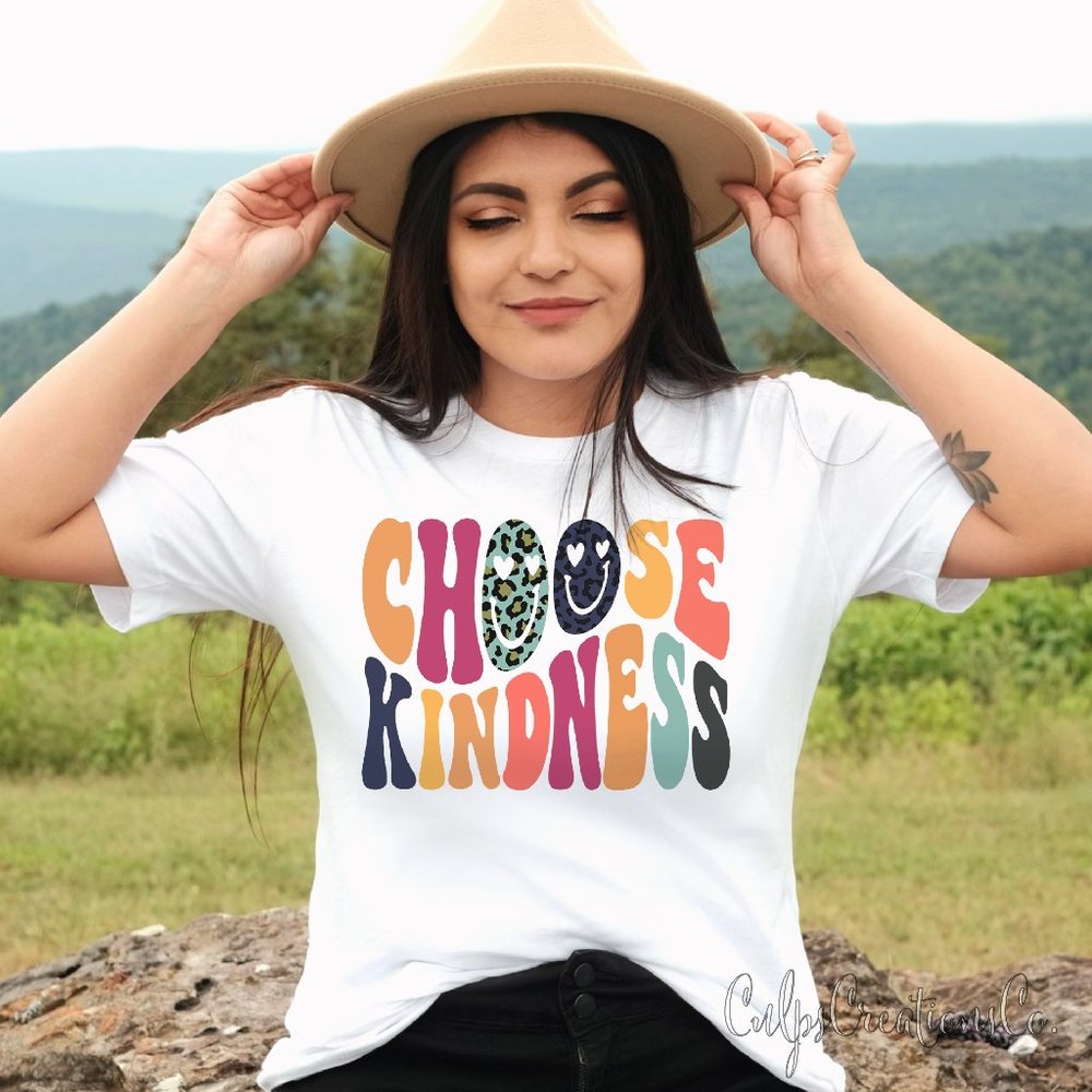 Choose Kindness Colorful retro style bubble letters graphic tee